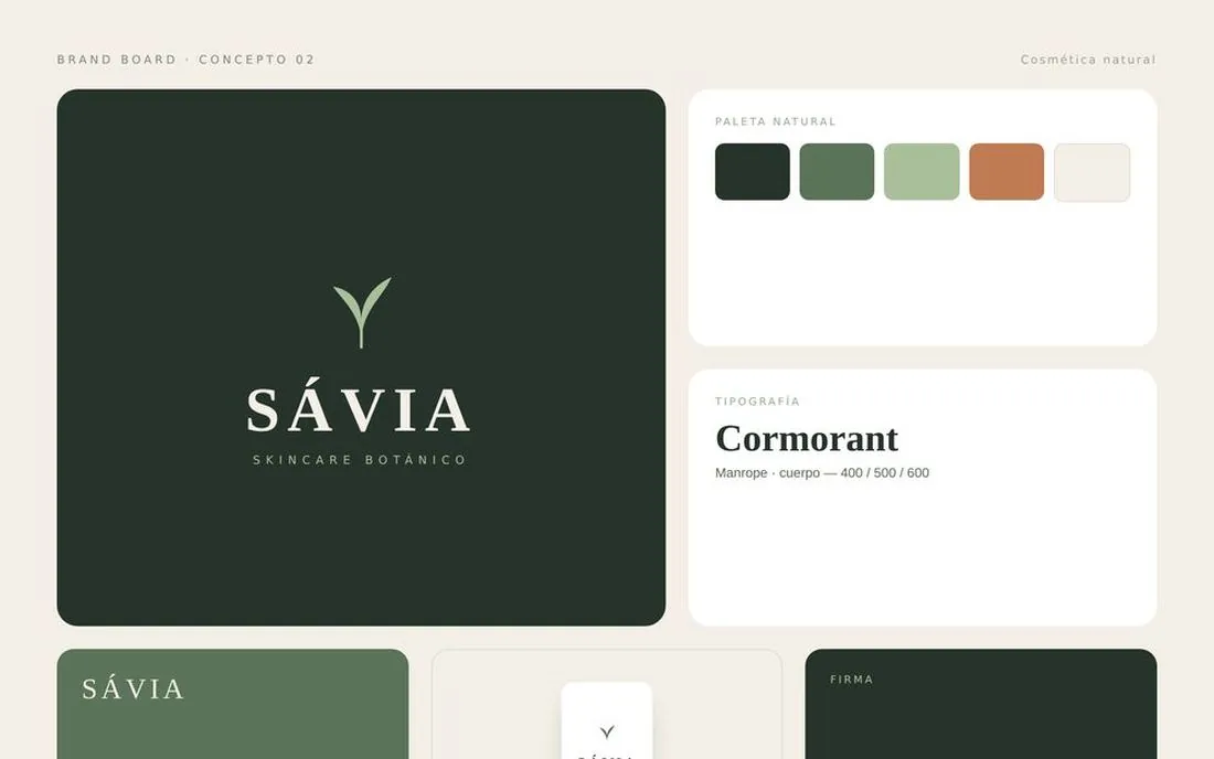 SÁVIA brand board showing the brand’s visual system.