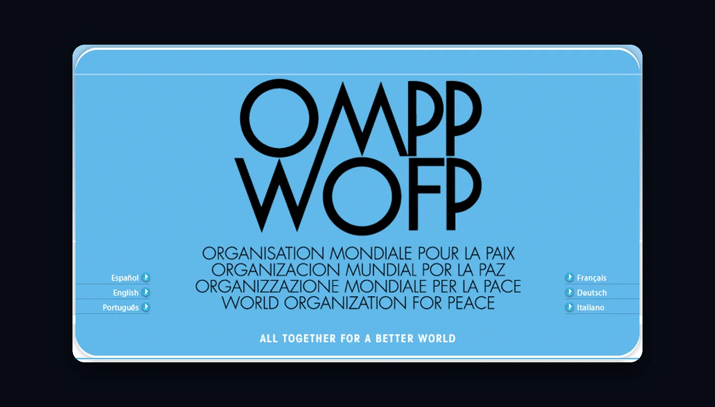 The ompp.org language portal: the OMPP WOFP logotype and the organization’s name in French, Spanish, Italian and English, with the motto All together for a better world.